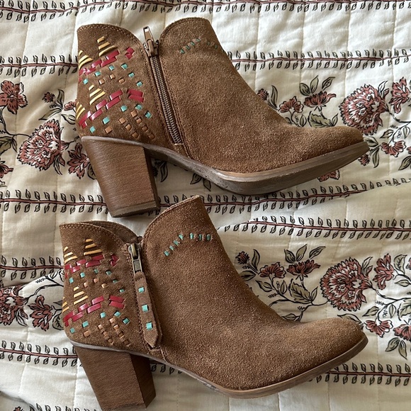 Brown Suede Ankle Boots embroidered leather Navajo - Picture 3 of 7